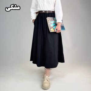 دامن زنانه کتان کمربند چرم مدل 3001